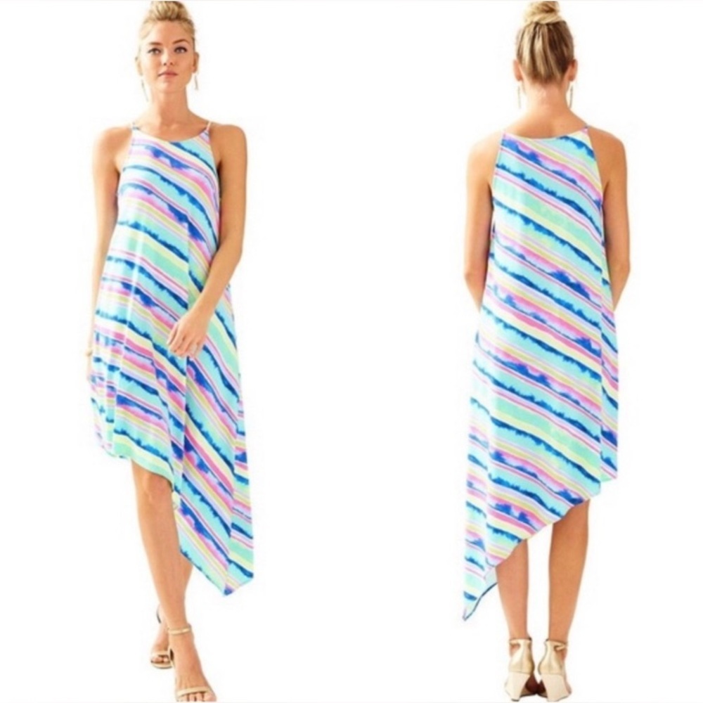 NEW Lilly Pulitzer Magnolia Midi Dress in Ceviche Stripe Diagonal, Size L